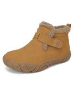 Unisex Kids Wide Fit Velcro Cotton Winter Boots - Warm, Plus Velvet Snow Boots 32 chaki