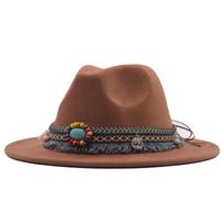 Nauja retro fedora moteriška skrybėlė rudens ir žiemos šilta skrybėlė vyriška džiazo skrybėlė vilnonė cilindrinė skrybėlė veltinio skrybėlė M（56-58cm） ruda