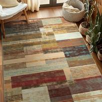 Vintage Geometric Triangle Area Rug, Non-Slip Washable Mid-Century Carpet, Rustic Terracotta  Teal Print Floor Mat Decor 80X120CM 31X47inch brown