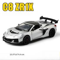 Simulation 1:32 C8 ZR1X Foldable Convertible Race Track Version Alloy Car Model Sound Light Pull-Back Toy Vehicle Miniature gray