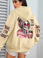 Expensive Talks Back Funny Printing Womens Hoodie Loose Multicolor Pullovers Fleece Autumn Sportswear Casual Pocket Hoody 3XL beige