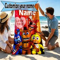 Custom Name Personalized Five Nights at Freddy's Print Beach Towel, for Trip Camping Beach Party Home Decor, Birthday Gift for Family & Friends 70cmx140cm(27x55inch) red