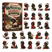 Unique Holiday Unboxing Surprise 2026 Dachshund Advent Calendar, 24 Days Acrylic Baseball Dog Figures Christmas Tree Decor for Owners Countdown E black