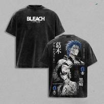 2026 Bleach Grimmjow Ulquiorra Double Sided Anime Graphic Vintage Washed T-Shirt Oversized Y2K Cotton Tee For Anime Enthusiasts S black
