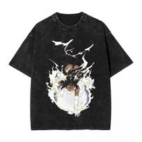 BLEACH Shihouin Yoruichi Manga Graphic Print T-shirt, Retro Washed Cotton Oversized Harajuku Streetwear Unisex Short Sleeve Tee Tops XXXL black