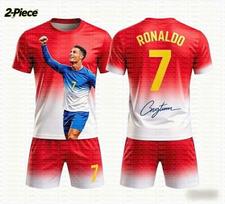 2026 Specialus Ronaldo # 7 Gerbėjų Futbolo Marškinėlių ir Šortų Rinkinys Moterims Vyrams Portugalijos Gerbėjų Marškinėliai ir Šortai Vasaros Vaikams 2 Dalių Rinkinys 140 red