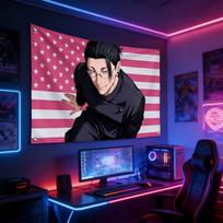 Suguru Geto Jujutsu Kaisen Tapestry Anime USA Flag Wall Hanging Polyester Wall Decor for Bedroom Dorm Gaming Room Anime Fans 100X70CM pink