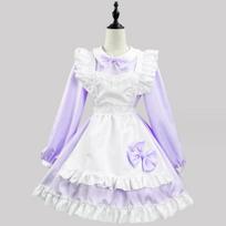 Japonų tarnaitės cosplay miela lolita vakarėlio suknelė juoda balta ilgomis rankovėmis klasikinė prijuostė tarnaitės vaidmenų žaidimas padavėja persirenginėjimas XS violetinė