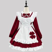 Japonų tarnaitės cosplay miela lolita vakarėlio suknelė juoda balta ilgomis rankovėmis klasikinė prijuostė tarnaitės vaidmenų žaidimas padavėja persirenginėjimas XS raudona