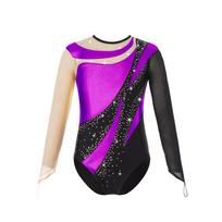 Merginos Metalinis Gimnastikos Kombinezonas Tinklelis Ilgomis Rankovėmis Skylutė Nugaroje Blizgus Triko Figūriniam Čiuožimui Bodžiuitas 9-10 Years violetinė