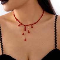 Vintage Y2K Red Crystal Bead Tassel Pendant Choker Necklaces for Women Handmade Black Bat Necklaces Party Jewelry Accessories brown