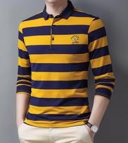 New Summer Stripe Embroidery Men's Street Clothing Polo Shirt Cotton Casual Top Fashion Street Long Sleeve Men's Clothing XXXL geltona