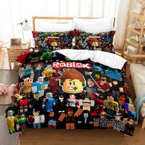 Three-piece home textile four-piece set, cartoon ROBLOX My World digital printing bedding 90*190 black