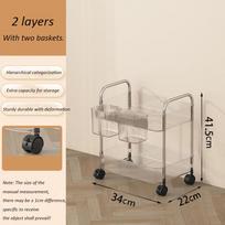 Light Luxury Storage Rack Trolley 2/3/4 Layers Transparent Acrylic Rolling Cart With Removable Hanging Baskets Snacks Bookshelf white