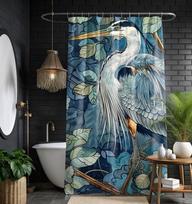 Blue Heron William Morris Style Shower Curtain - Coastal Bathroom Decor & Bath Accessories W60H190(CM)-1 Pcs gray