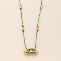 Devil's Eye Kaleidoscope Necklace Vintage Woven Rope Chain Eye Double sided Pendant Gold Plated Clavicle Chain beige