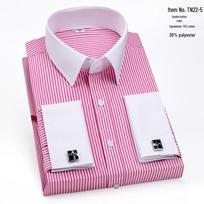 Vyriški siauro kirpimo marškiniai su dryžuotais rankogaliais ir kontrastinga patchwork apykakle 44 pink