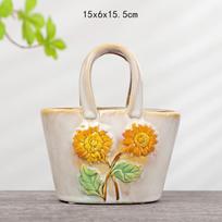 Ceramic Vase Cartoon Handbag Embossed Flower Vase Floral Arrangement Accessories Ceramic Handicraft Home Decoration beige