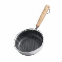 Frying Wooden handleGrain Handle Stainless Steel Pan Hanging Loop Skillet 16CM Honeycomb black