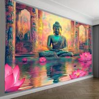 Buddha Lotus Pond Tapestry Serene Meditation Space Wall Hanging for Yoga Studio Spiritual Retreat Mindfulness Practice Peaceful 150X200CM brown