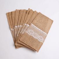 10Pcs Elegant Tabbleware Holder Burlap Silverware Bag Lightweight Utensil Holder  Table Decoration beige