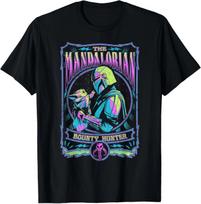 The Mandalorian Mando & Grogu Neon Poster Square T-Shirt L blue
