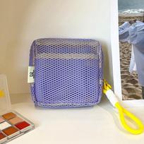 1Pc Dopamine Grid Tofu Bag Travel Portable Storage Bag Mesh Small Cosmetic Bag Lipstick Carry-on Small Square Bag white