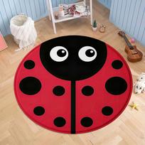 Cute Ladybug Round Floor Mat, Playful Insect Design for Kids Room or Entryway Decor Diameter 60cm black