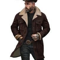 2026 Winter Long Coat Grab Fleecy Casual Coat New Street Fashion Outerwear Overcoat Plus-size Men's Long Windproof Suede  Jacket L black