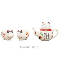 Japanese Cute Lucky Porcelain Tea Set Maneki Neko Ceramic Cup Pot with Strainer Teapot Coffee Mug