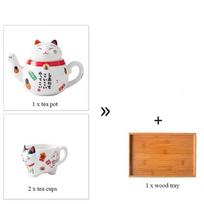 Japanese Cute Lucky Porcelain Tea Set Maneki Neko Ceramic Cup Pot with Strainer Teapot Coffee Mug