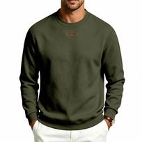 Men's Crew Neck Sweatshirt Solid Color Long Sleeve Pullover Top with Small Chest Label Casual Loose Fit Daily Wear Sweatshirt XXL armijos žalia spalva
