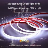 Waterproof LED Light Strip for Fish Tanks, IP68 Silicone Self-Adhesive, 24V Warm White Submersible Fish Tank Light Strip