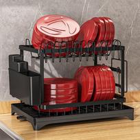 2 Tier Metal Dish Drying Rack With Utensil Cup Holder And Drainboard For Kitchen Countertop Storage Organization juoda