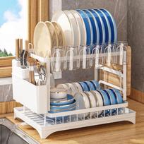 2 Tier Metal Dish Drying Rack With Utensil Cup Holder And Drainboard For Kitchen Countertop Storage Organization balta