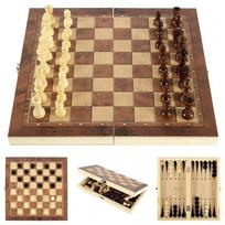Medinis šachmatų rinkinys Sulankstomas 3 viename Multifunkcinis Othello šachmatų saugojimo Nešiojamas kelioninis stalas Klasikinis šachmatų žaidimo rinkinys Vaikui dovana 24-24cm beige