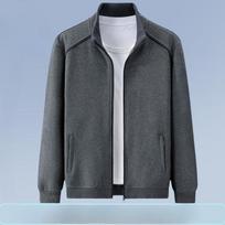 Spring, Autumn and Winter Cardigan, Stand-up Collar Sweatshirt for Men, Middle-aged and Elderly Sports Fashion, Velvet Thickened Jacket, Pure Cotton 2XL