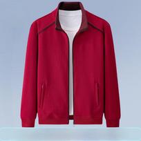 Spring, Autumn and Winter Cardigan, Stand-up Collar Sweatshirt for Men, Middle-aged and Elderly Sports Fashion, Velvet Thickened Jacket, Pure Cotton 5XL red