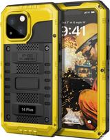 iPhone 15 14 13 12 11 Pro Max XS XR 8 7 Plus po vandeniu IP68 didelio atsparumo aliuminio metalinis vandeniui atsparus dėklas su ekrano apsauga For iPhone 12 geltona