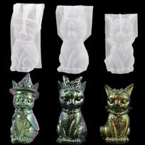 DIY Epoxy Resin Mold Mirror Magic Cat Ornament Pirate Cat Key Pendant Silicone Mold šviesiai žalios spalvos