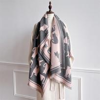 Winter Pink Cat Pattern Scarf Cashmere Women Jacquard Pashmina Design Wrap Female Thick Blanket Soft Bufanda Shawl Kerchief 60x185CM gray