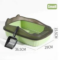 Cat Litter Box Thickening Kitty Sandbox Semi-enclosed High Side Splashproof Pet Bedpans with Litter Scoop Cleaning Cat Supplies beige