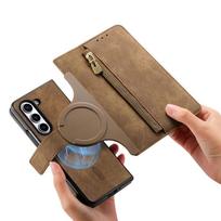 Magnetinis 2 viename nuimamas atverčiamas kortelių piniginės dėklas Magsafe Samsung Galaxy Z Fold 7 6 5 4 3 užtrauktukas kortelių lizdas odinis dėklas For Galaxy Z Fold 5 ruda
