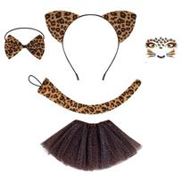 Animal Cats Costume Accessories with Cats Ear Headband Tail Bowtie Tutu Face Stickers Kid Halloween Cosplay Party Props brown