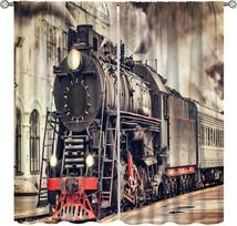 Steam Engine Blackout Curtains,3D Vintage Steam Old Train Through Country Field Scenery Print Rod Pocket Window Treatments 132×160cm