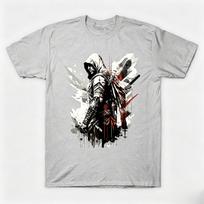 Summer Assassin creed black flag Graphic men's cotton T-Shirt Men  Casual Loose Fashion Funny Round XL gray