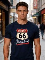 Unisex apvalios apykaklės marškinėliai Route 66 kelio ženklas raidės priekyje spaudinys trumpos rankovės per dideli vyriški kasdieniai laisvalaikio minkšti pralaidūs orui pagrindiniai drabužiai viršutinė dalis S brown