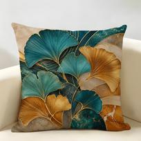 Prabangi auksinės folijos turkio ginkgo lapų pagalvės užvalkalas Patvarus hipoalerginis ekologiškas linas Trumpas pagalvės užvalkalas Skalbiamas 40cmx40cm(16x16Inch)