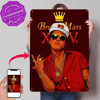 Bruno Mars Poster Retro D Printed Metal Signs Customized Wall Hanging Gift for Living Room Decorations Home Decoration Luxury 20x30cm（7.8x11.8inch） red
