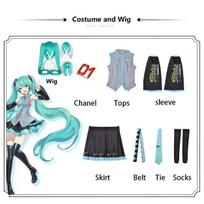 Anime figūrėlės Pasirodymo drabužiai Cosplay kostiumas JK sijonas Perukas Aksesuarai Helovinams Karnavalui Komiksų konvencijai XS（old）&Hatsune Miku gray